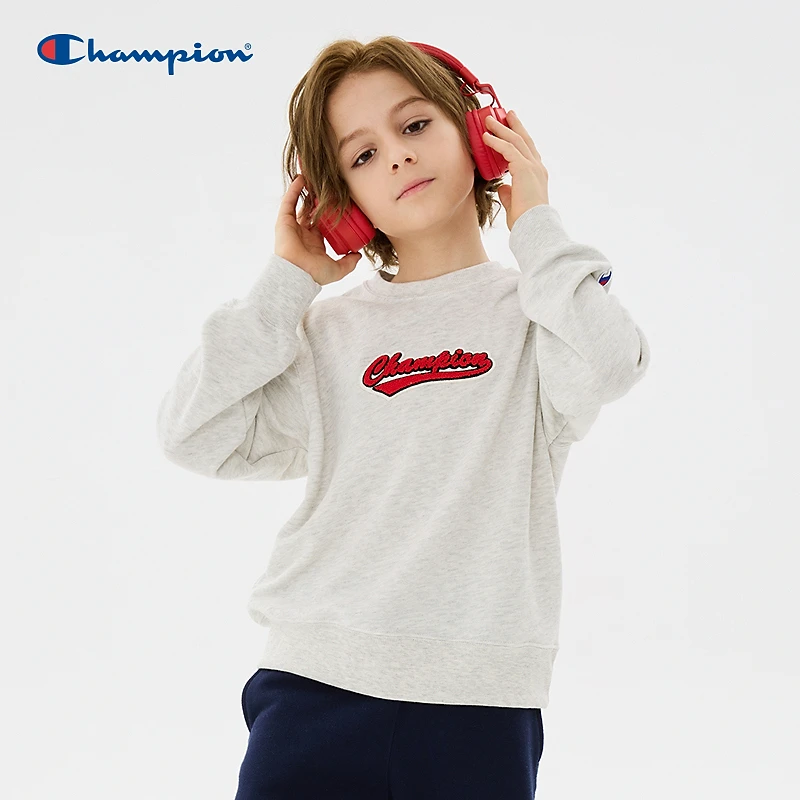 Champion冠军童装休闲简约时尚贴布logo长袖圆领套头卫衣CK-Z001