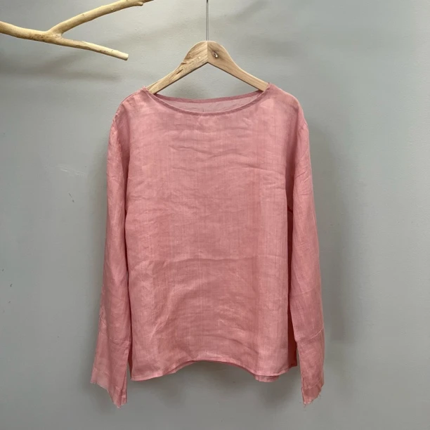 麻韵-毛边袖新款100苎麻圆领衬衫小个子显瘦百搭长袖薄款上衣