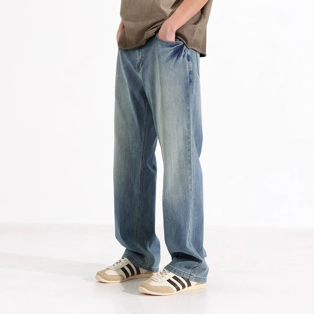 Cebrodz水洗微弹直筒牛仔裤男款做旧宽松阔腿百搭时尚休闲长裤子