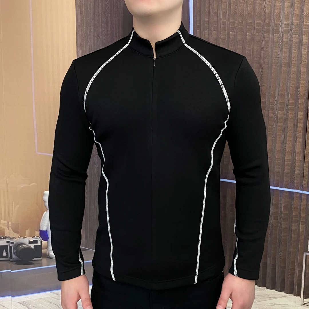 黑白条纹卫衣男士长袖运动休闲弹力修身立领秋冬户外帅气CLY-11