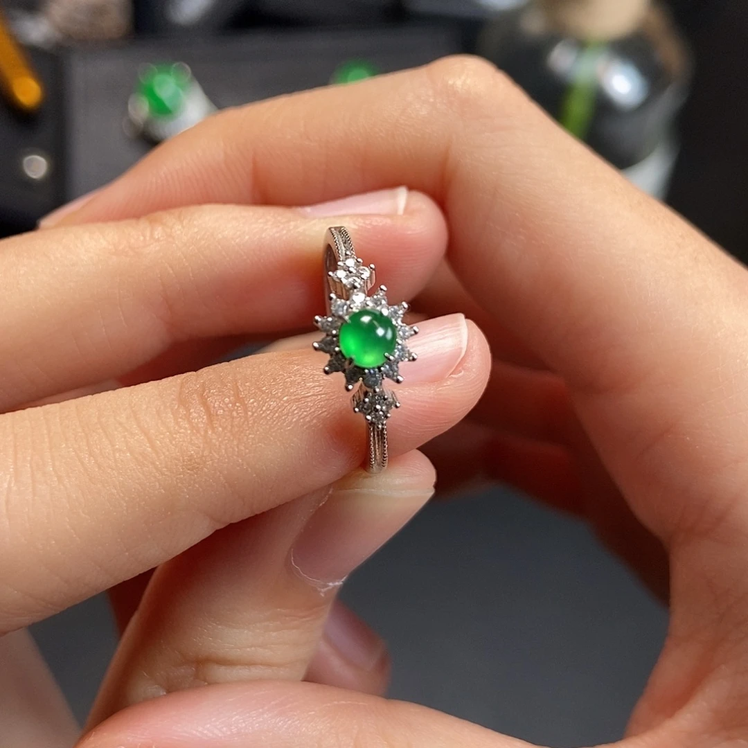 翡翠银S925镶嵌戒指天然缅甸翡翠