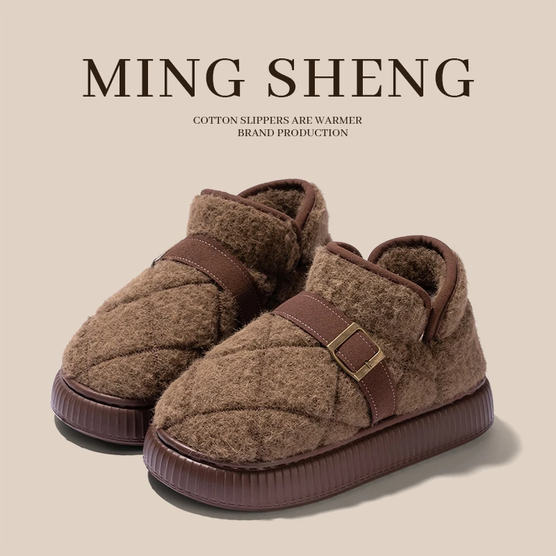 冬季圆头女中筒雪地靴加绒加厚居家保暖户外厚底舒适时尚情侣棉靴