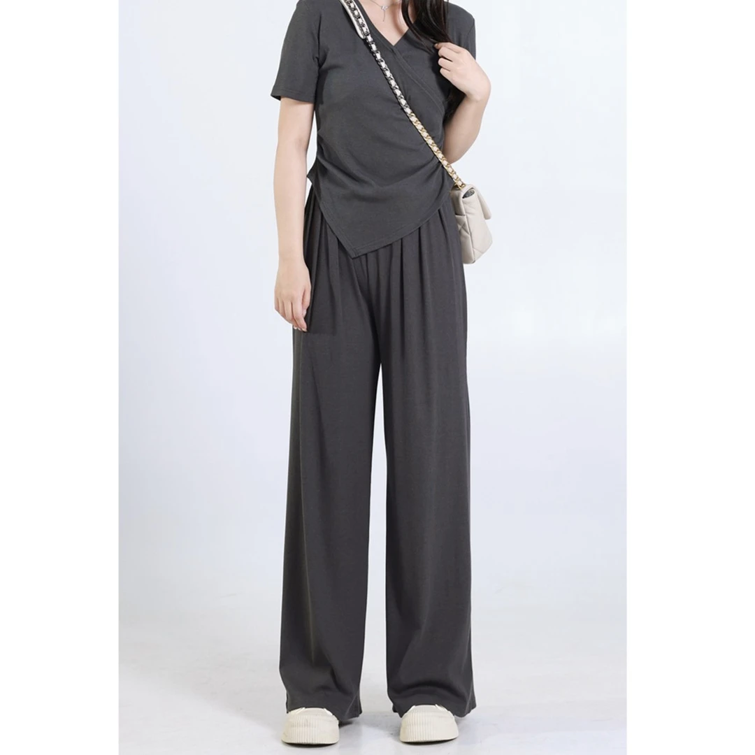 QC柚柚【夏日感应】微胖大码女夏针织上衣阔腿裤套装XS403K10/11