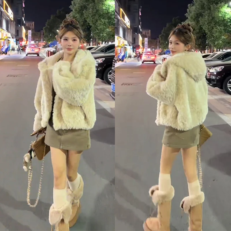 2025年冬季穿搭一整套韩系百搭连帽外套高腰短裙两件套