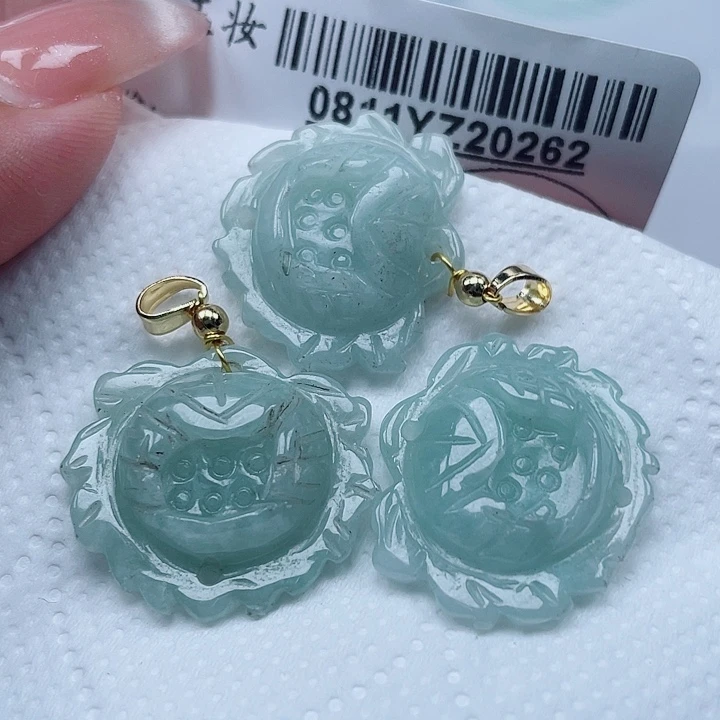 翡翠足铂镶嵌吊坠(不含链)