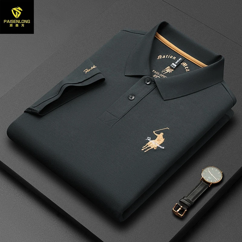 2025夏翻领丝光棉男士短袖T恤polo衫商务休闲中年POLO衫男T恤
