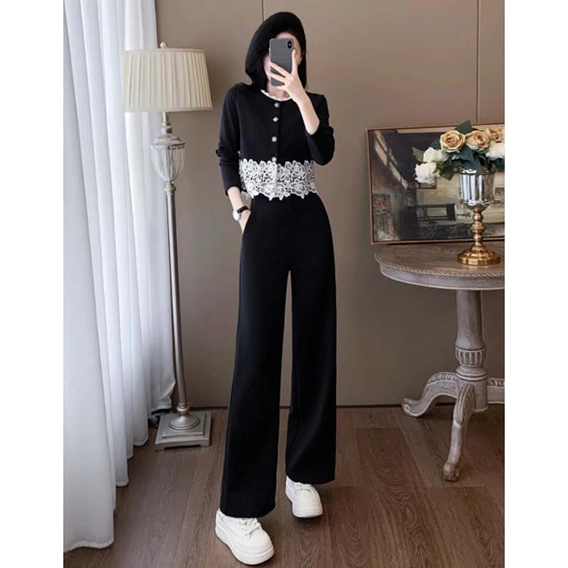 【两件套】一整套时尚减龄洋气高级感气质小香风休闲长裤套装D3395