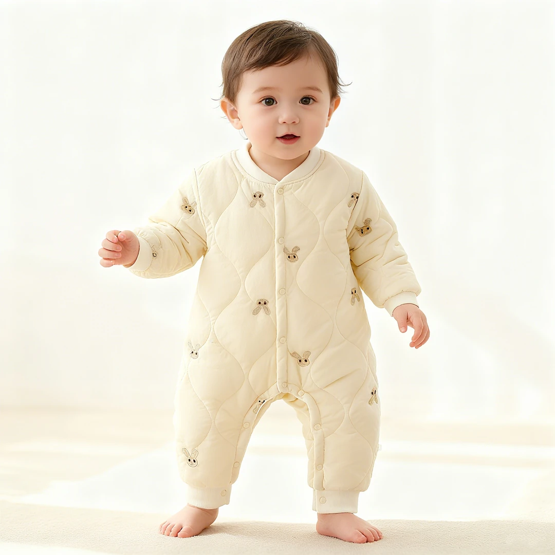 【易帛专享】婴幼儿夹棉连体衣秋冬季保暖棉服男女宝宝加绒哈衣