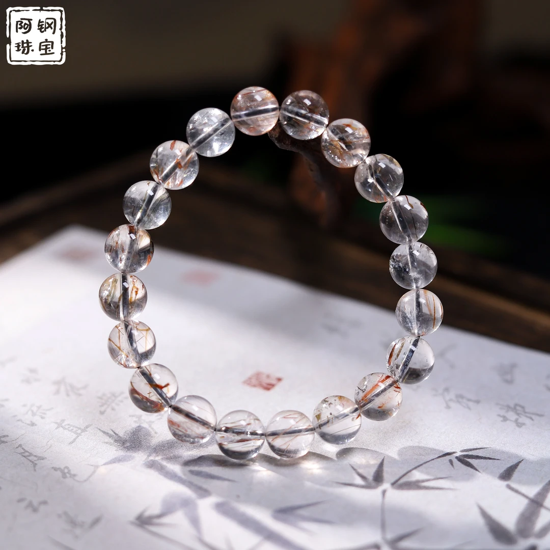 天然黑金超水晶手串透体素圈手链-多样性发其一-HJ150