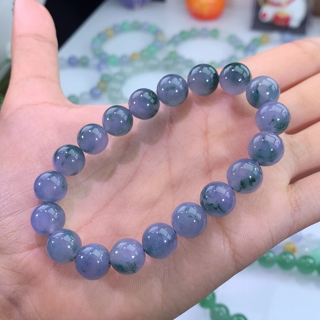 翡翠未镶嵌手链紫罗兰飘花手串