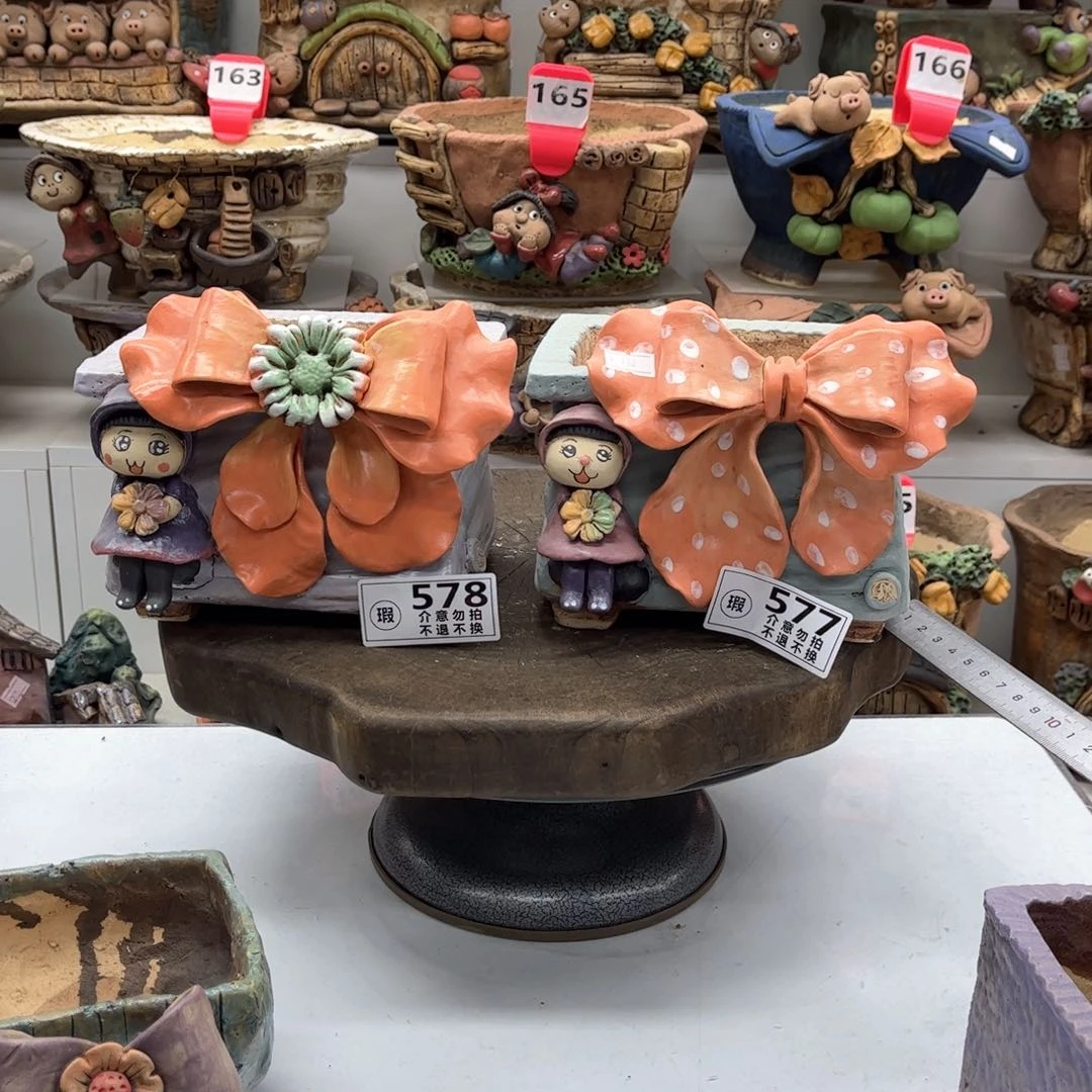 红陶小***肉花盆5787瑕疵小胖