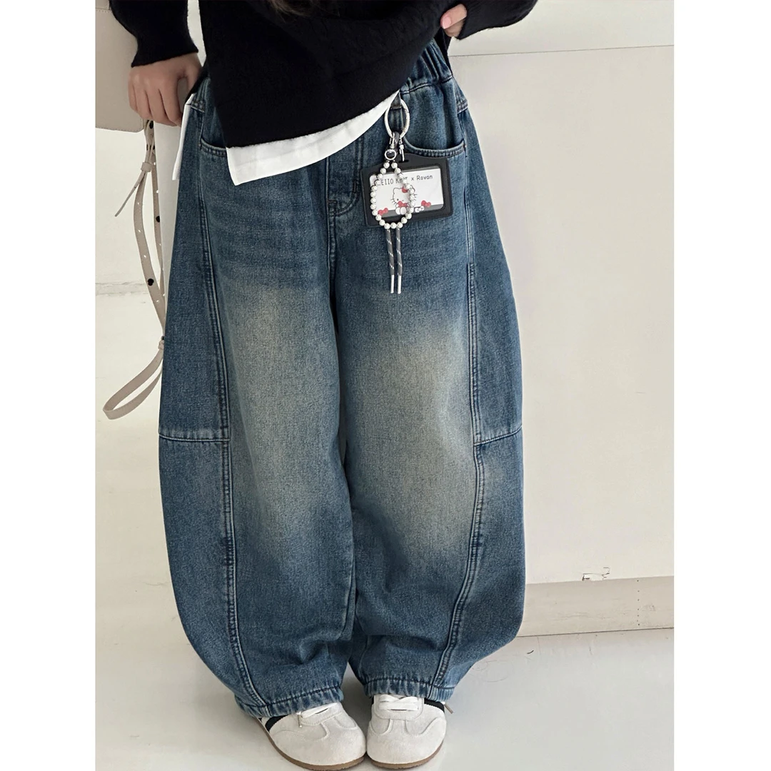 K30058孙小美韩系女童弯刀牛仔裤2025秋冬装新款儿童加绒加厚裤子