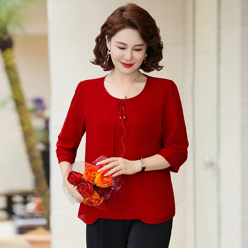 假两件上衣中老年女装夏装妈妈洋气高档妈妈装夏季时髦宽松爆款