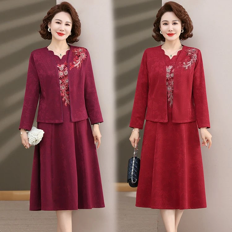 俞兆林春秋款绣花洋装阔太太礼服中长版套装