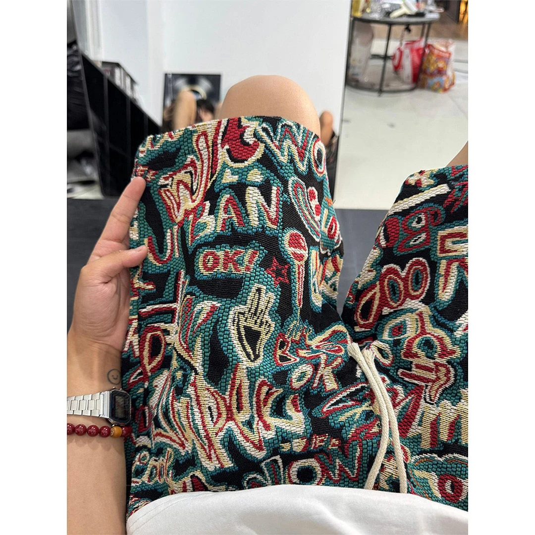 vintage民族风夏威夷短裤男夏季美式运动裤子宽松休闲沙滩五分裤