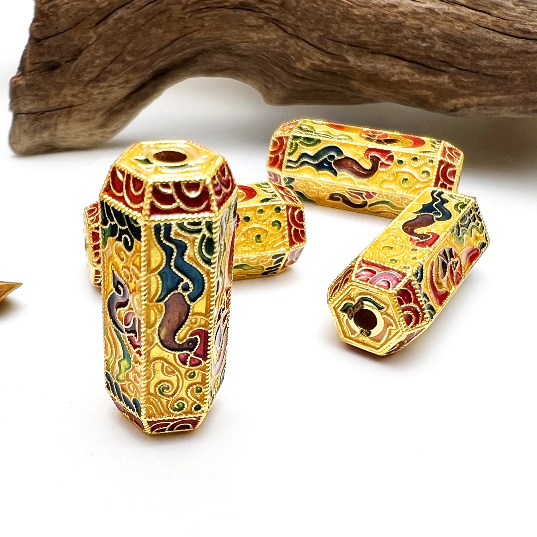 【配件/吊坠】足金999高温烧蓝【首饰】【九色鹿桶珠】