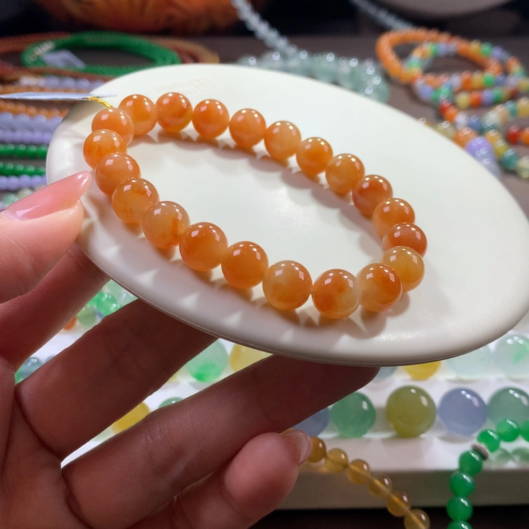 翡翠未镶嵌手链胶润浓艳橘红卡8.8