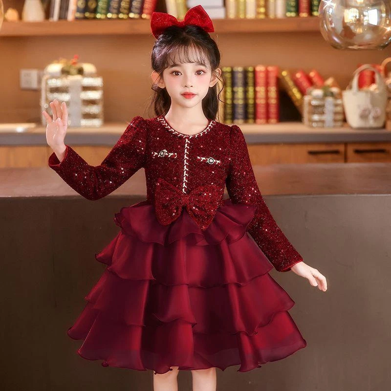 女童连衣裙冬装香风新款儿童加绒洋气公主裙2025冬季蓬蓬礼服裙子
