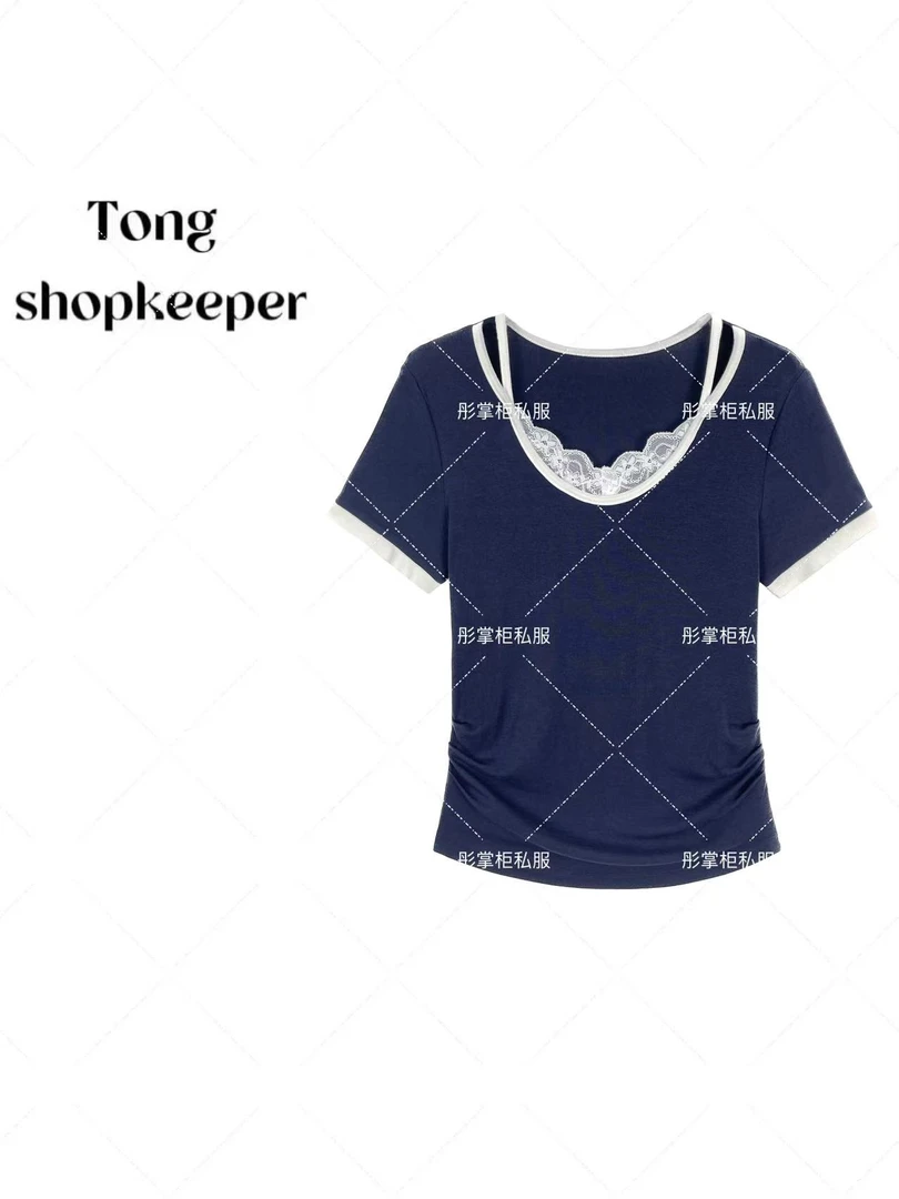 QJ/彤掌柜1681503 夏2025掌柜定制莱赛尔天丝羊毛蕾丝领设计上衣