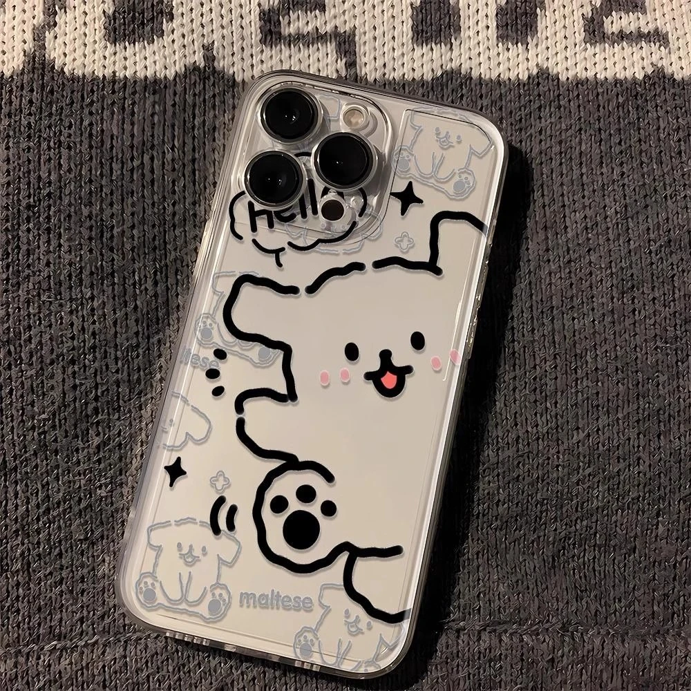 透明苹果手机壳15适用iphone16卡通线条狗13苹果11保护套太空软壳
