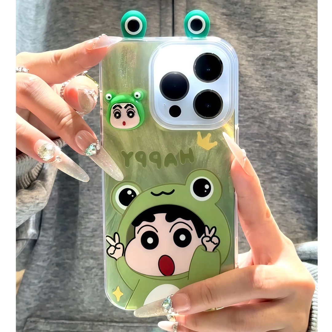 渐变青蛙小新耳朵适用苹果15vivo华为oppo小米iPhone16羽纱手机壳