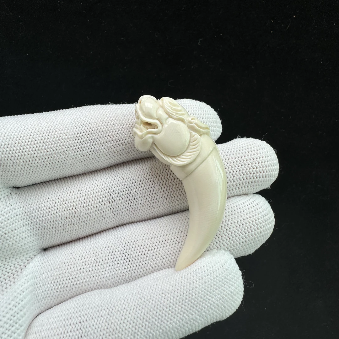 H87-22天然猛犸牙 雕刻龙牙尖 14*50mm支持鉴定 假一罚四