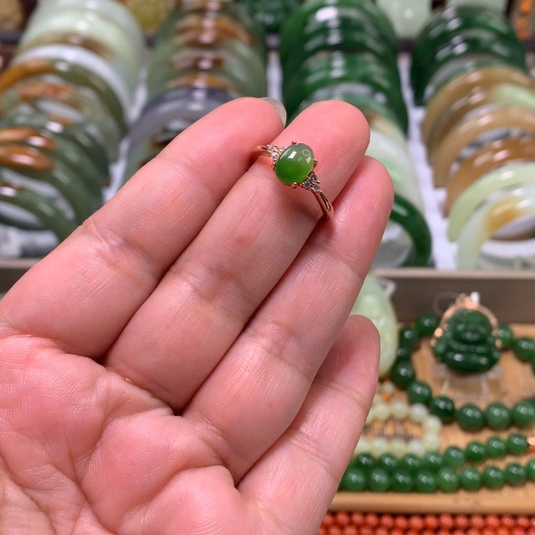 和田玉戒指银S925镶嵌