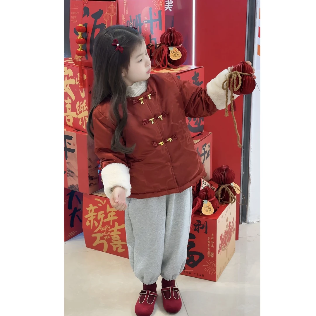 女童新国风新年儿童红色中国风唐装棉服拜年服冬款汉服夹棉外套