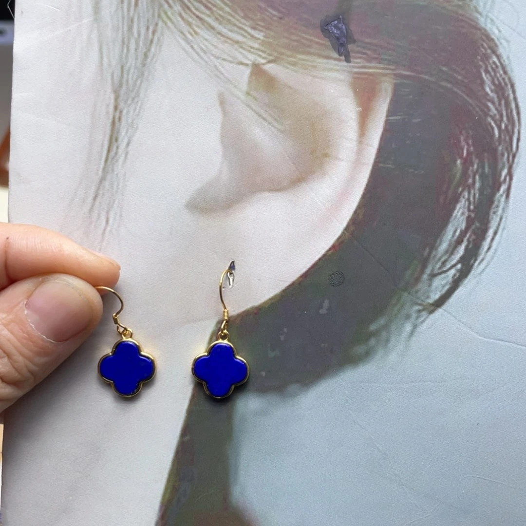 银S925镀金镶嵌青金石耳钩