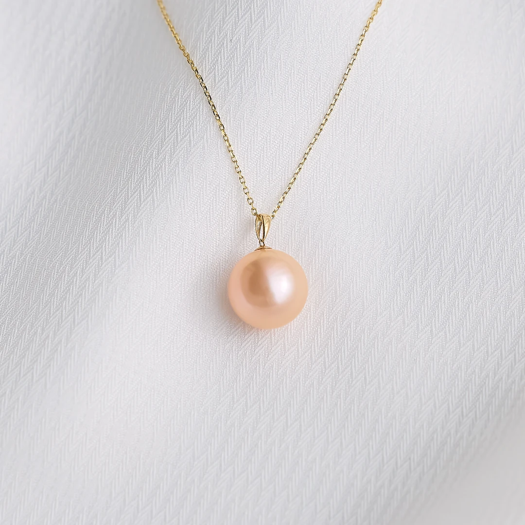 【LNDI】淡水金橙色K金吊坠/珍珠点位12-13MM/配件18K金