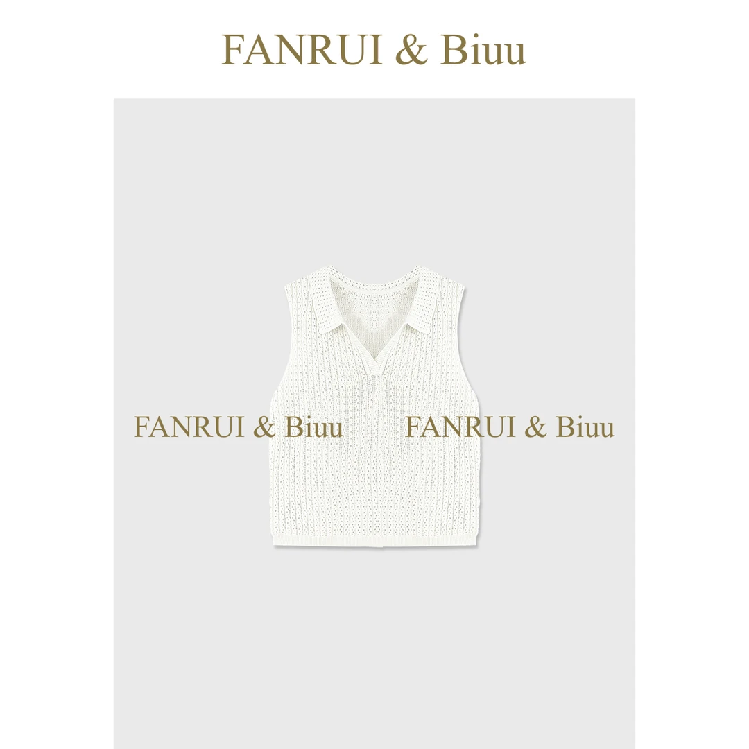 FANRUI/泛芮「轻悦」时髦气质翻领无袖镂空别致独特小上衣女B17229