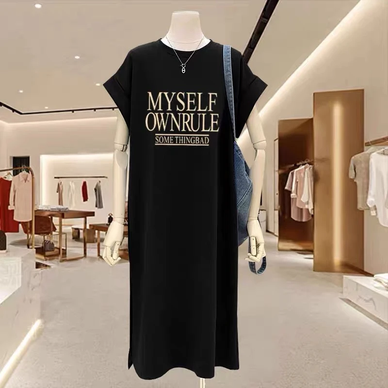 飞飞袖T恤长裙女新款宽松休闲大码慵懒风显瘦连衣裙夏季