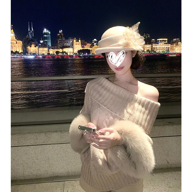 【冬日摩洛哥】温柔风针织毛领秋季宽松针织衫麻花毛衣外套1954#