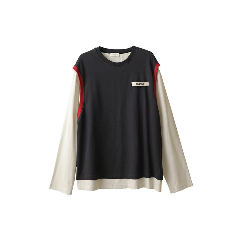 【ICE DUST】新品25春夏撞色背心假两件长袖T恤短袖女