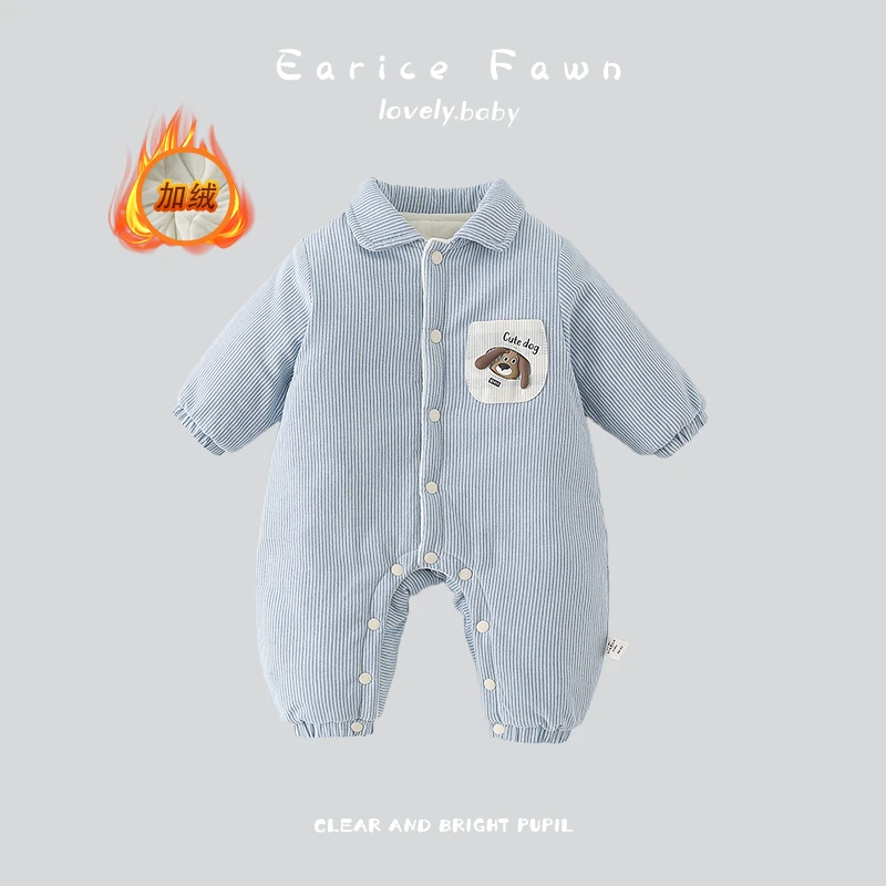 YM婴儿冬季加棉加厚连体衣初生新生宝宝棉衣超萌哈衣百天生日外出