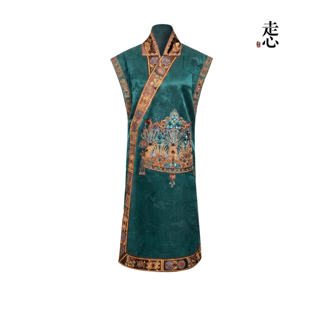 【走心非遗】凤冠孔雀蓝 长马甲25ZMJ5915