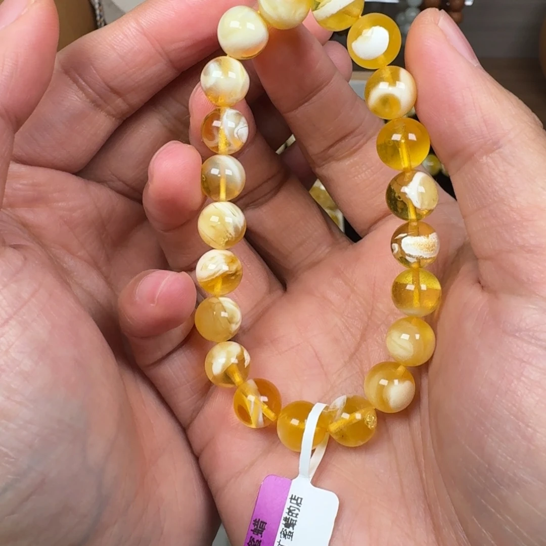 蜜蜡未镶嵌裸石9加金漆白荧光色11克