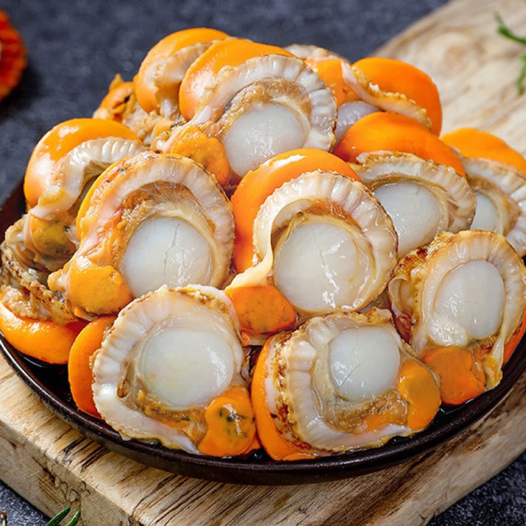 新鲜扇贝肉去泥去沙到手5斤 带膏带黄熟冻 顺丰冷链发货