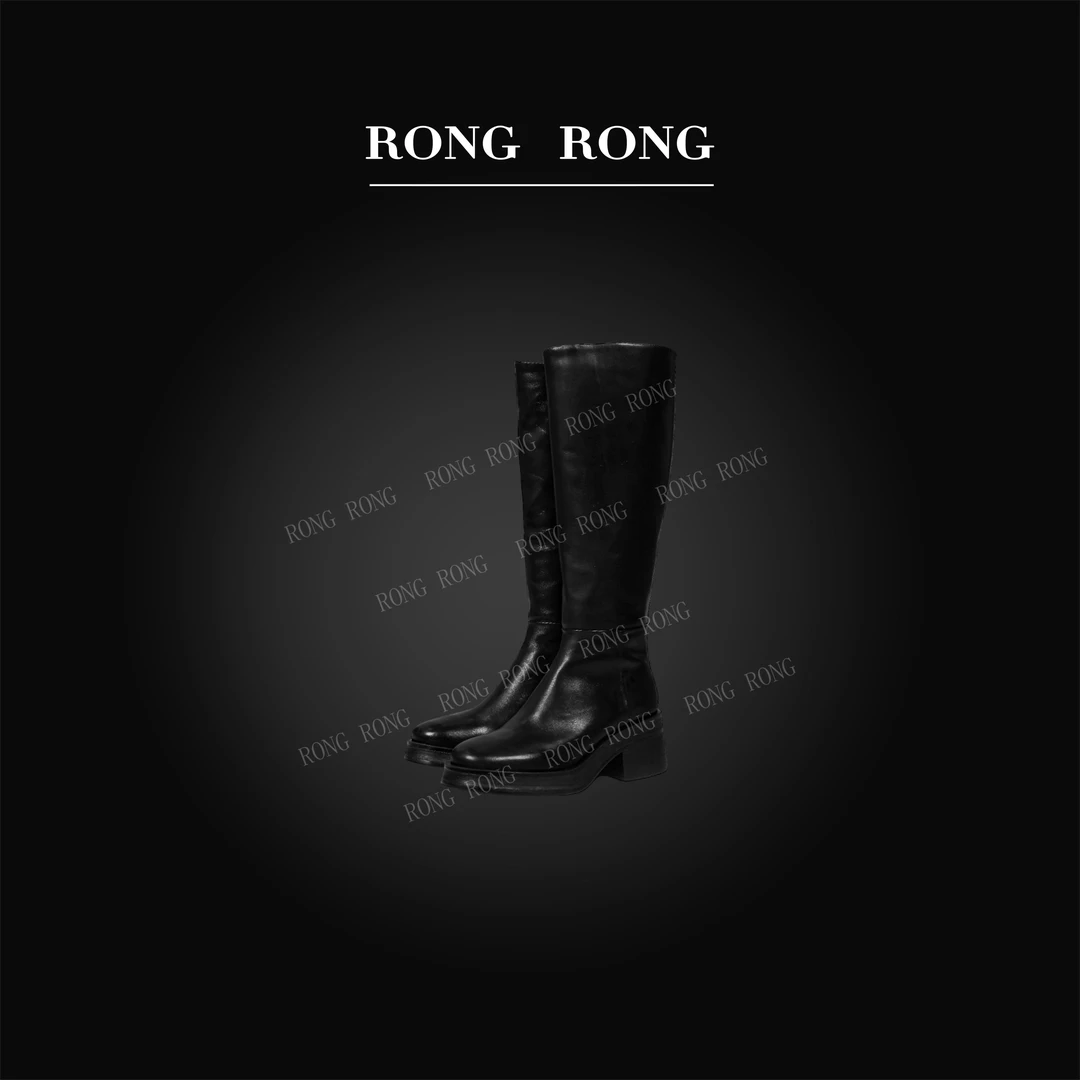 溶溶RONGRONG  胎小牛皮英伦风轻奢长筒女士筒靴2406-1