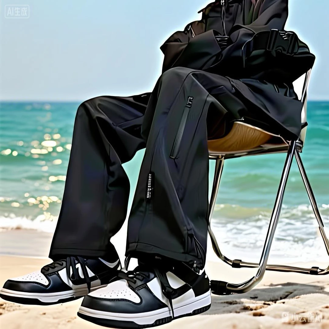 春秋新款拉链直筒冲锋裤潮流裤子宽松运动秋季高街男款男士长裤