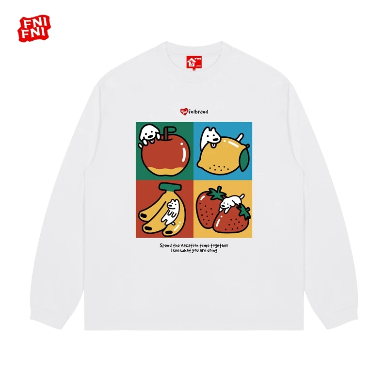 FNI红标（水果图集）纯棉T恤男女同款美式圆领长袖上衣秋冬新款直喷