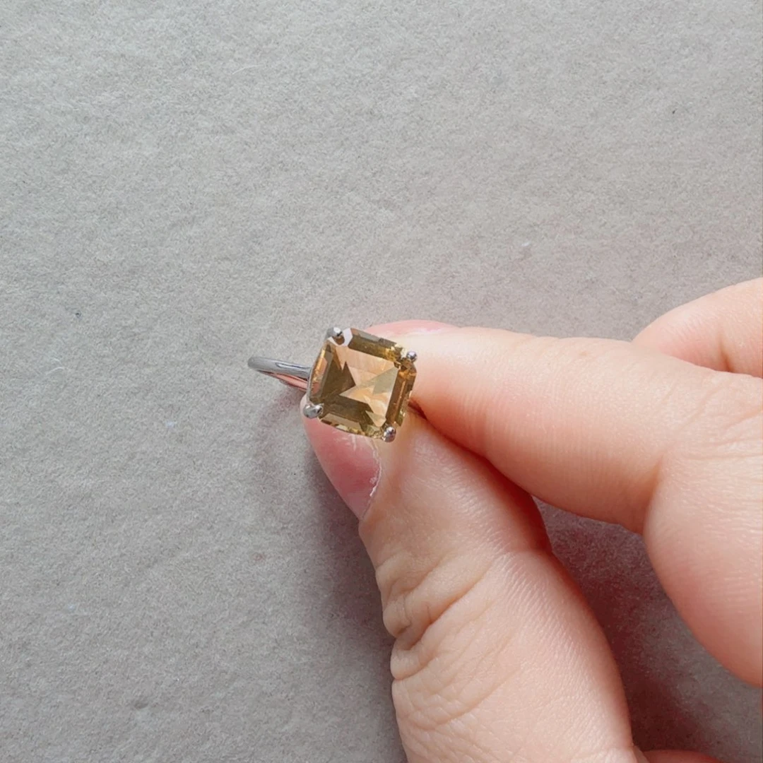 黄晶戒指银S925镶嵌国首质检