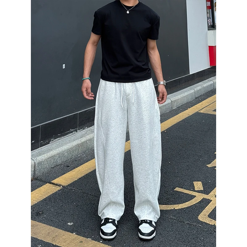 燕麦色美式弯刀卫裤男女同款夏季薄款宽松直筒阔腿运动裤休闲裤子