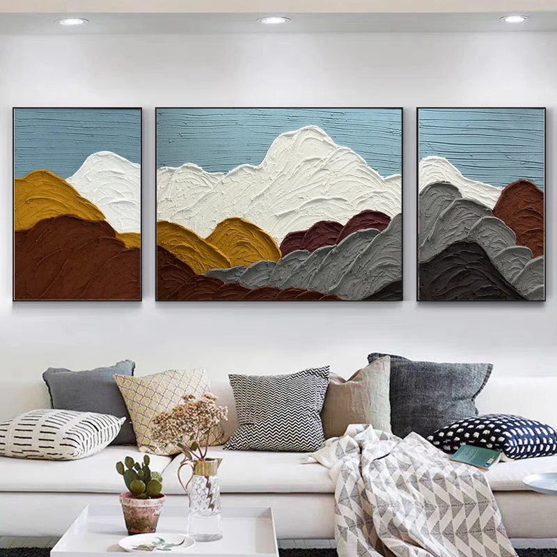 祥云福山︱3D手绘油画客厅装饰画沙发背景墙挂画背景画