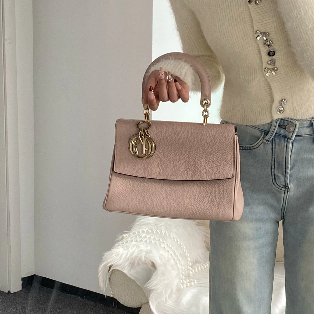 95新 DIOR/迪奥 dior裸粉色手提斜挎包
