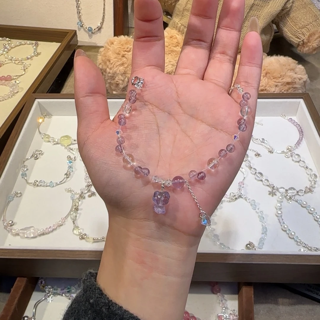 烟晶手链银S925镶嵌紫水kt