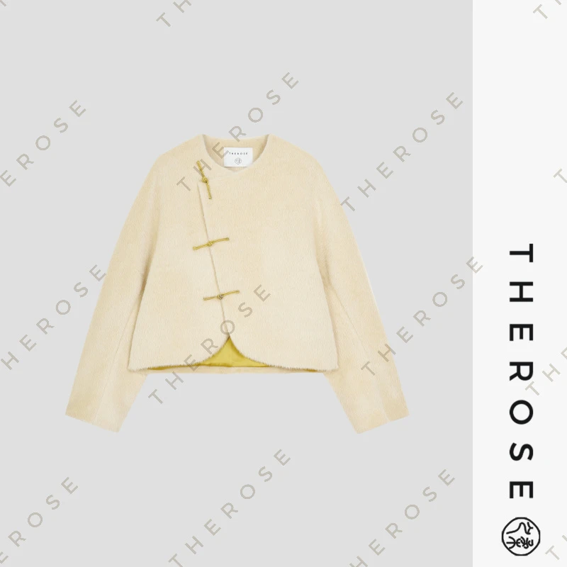 之柔【岚云初雪】秘鲁进口斜门襟新中式短款混纺毛毛外套保暖上衣女