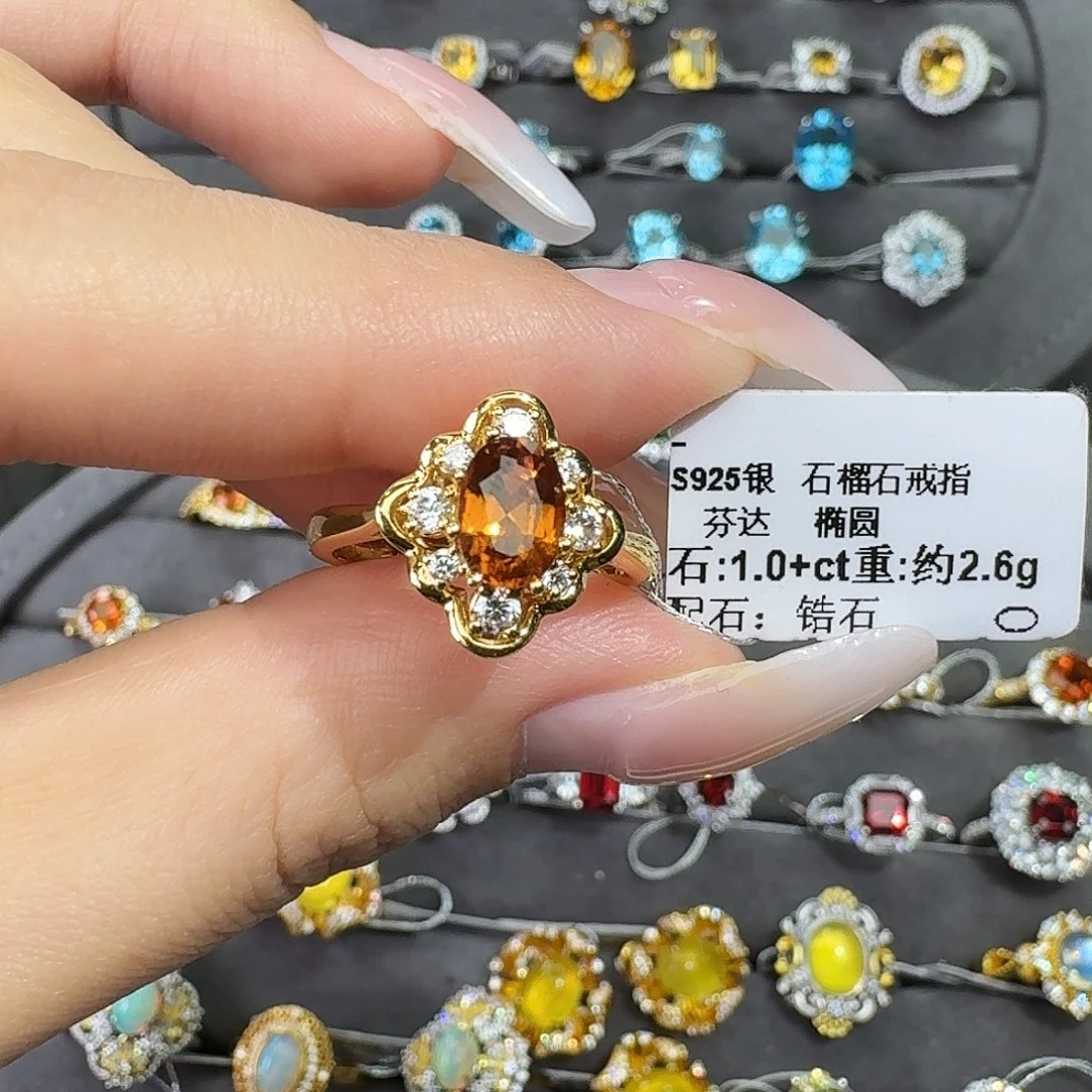 石榴石（芬达石）戒指银S925镶嵌1.0