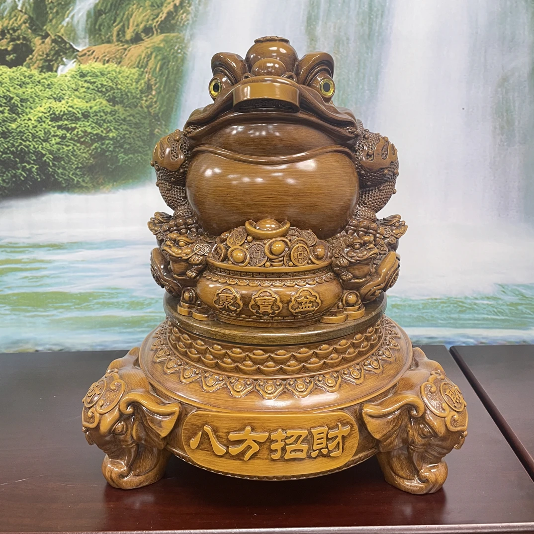 八方招财金蟾木纹 吧台前台收银台开业送礼摆件