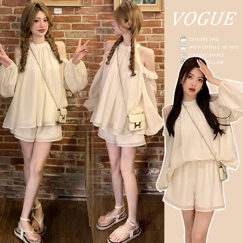 时髦孕妇装新款法式宽松挂脖上衣加时尚短裤运动网红洋气时尚套装